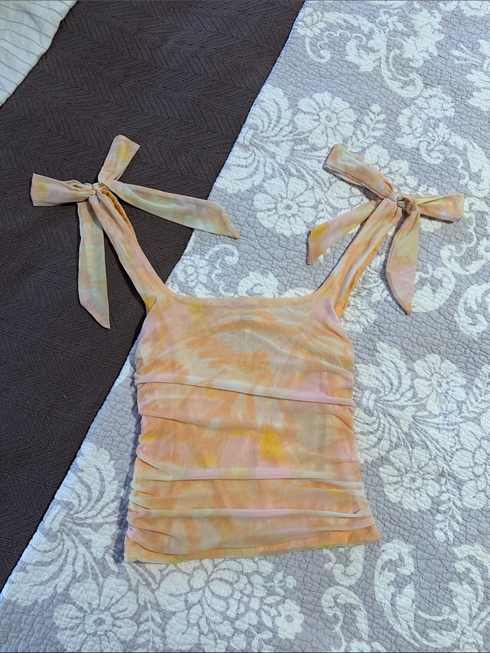 Free People Pastel Tie-Dye Ruched Tie-Shoulder Tank